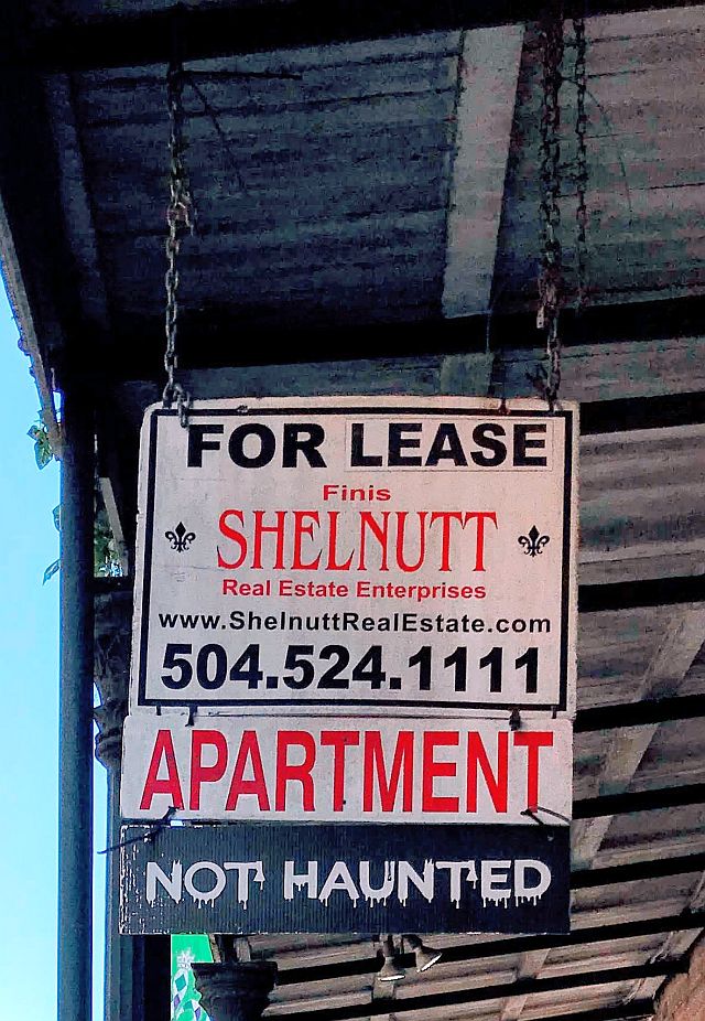 Not Haunted sign in New Orleans, Louisiana