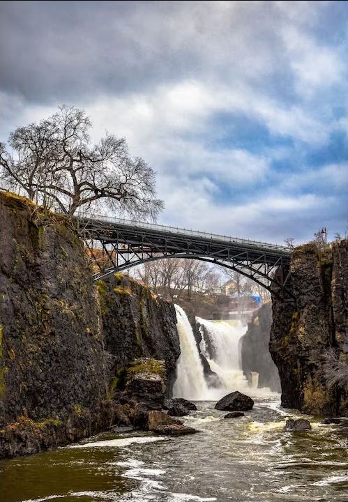 A bridge overlooking a waterfall in New Jersey