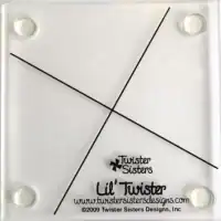 Clear plastic quilt template with black guidelines for fabric twisting projects.