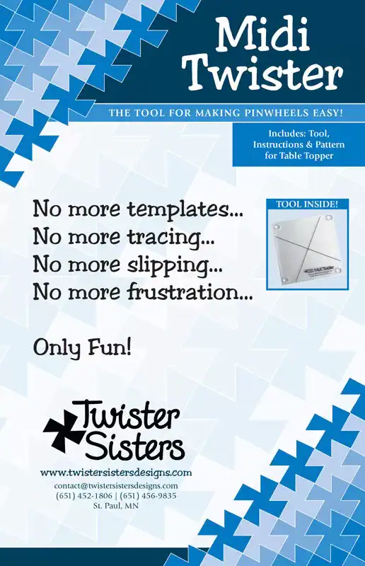 Effortless pinwheel quilting with Midi Twister tool.